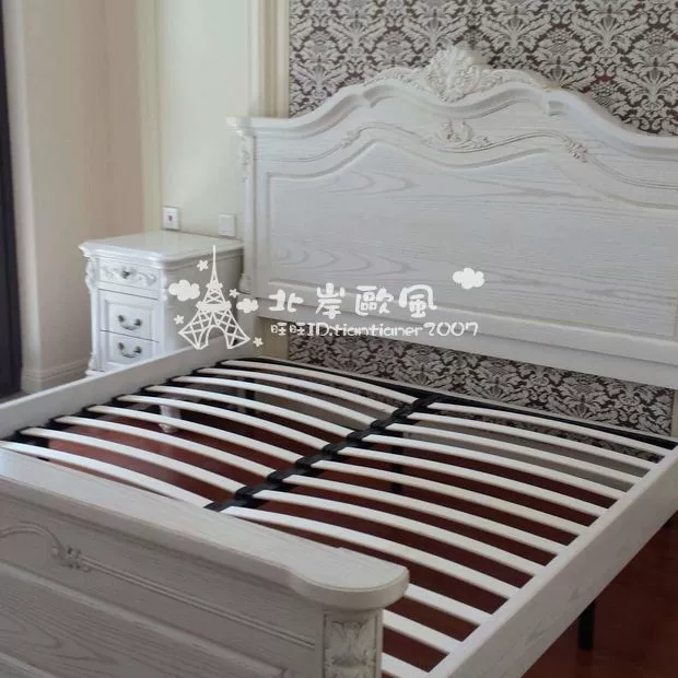Nơi! Đề nghị đặc biệt! Giường nội thất bằng gỗ cứng màu trắng ngà phong cách Châu Âu màu trắng cổ điển Kiểu C Kiểu Pháp - Giường