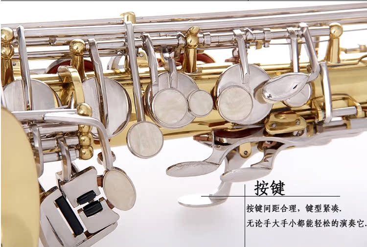 Nhạc vàng alto saxophone nhạc cụ saxophone hai màu xử lý nút mạ niken JYAS-E100D - Nhạc cụ phương Tây đàn guitar điện