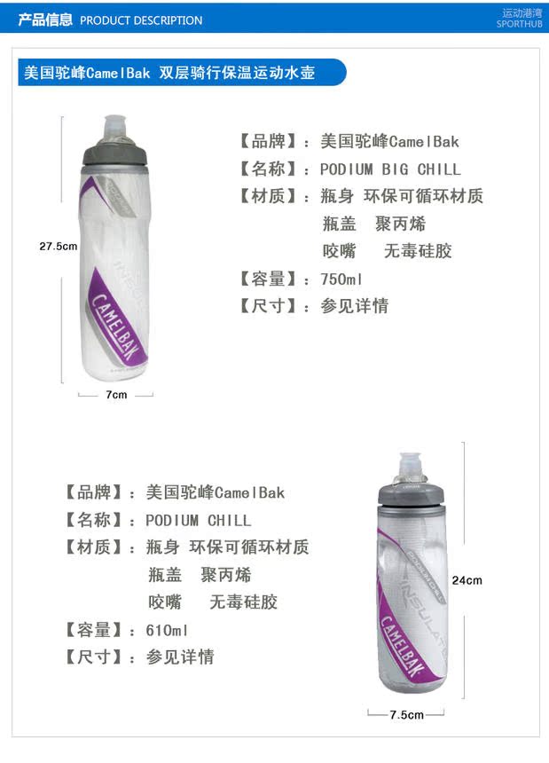 Hump ​​/ CamelBak Podium Chill / chai thể thao đôi cách nhiệt Big Chill bình uống nước richell 200ml