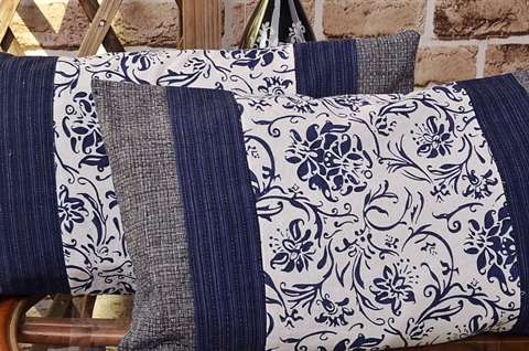 Gỗ gụ cổ điển Trung Quốc gỗ rắn đồ nội thất cổ sofa đệm đệm gối đệm gối trở lại gối gối màu xanh và trắng vải thô gối đệm lưng