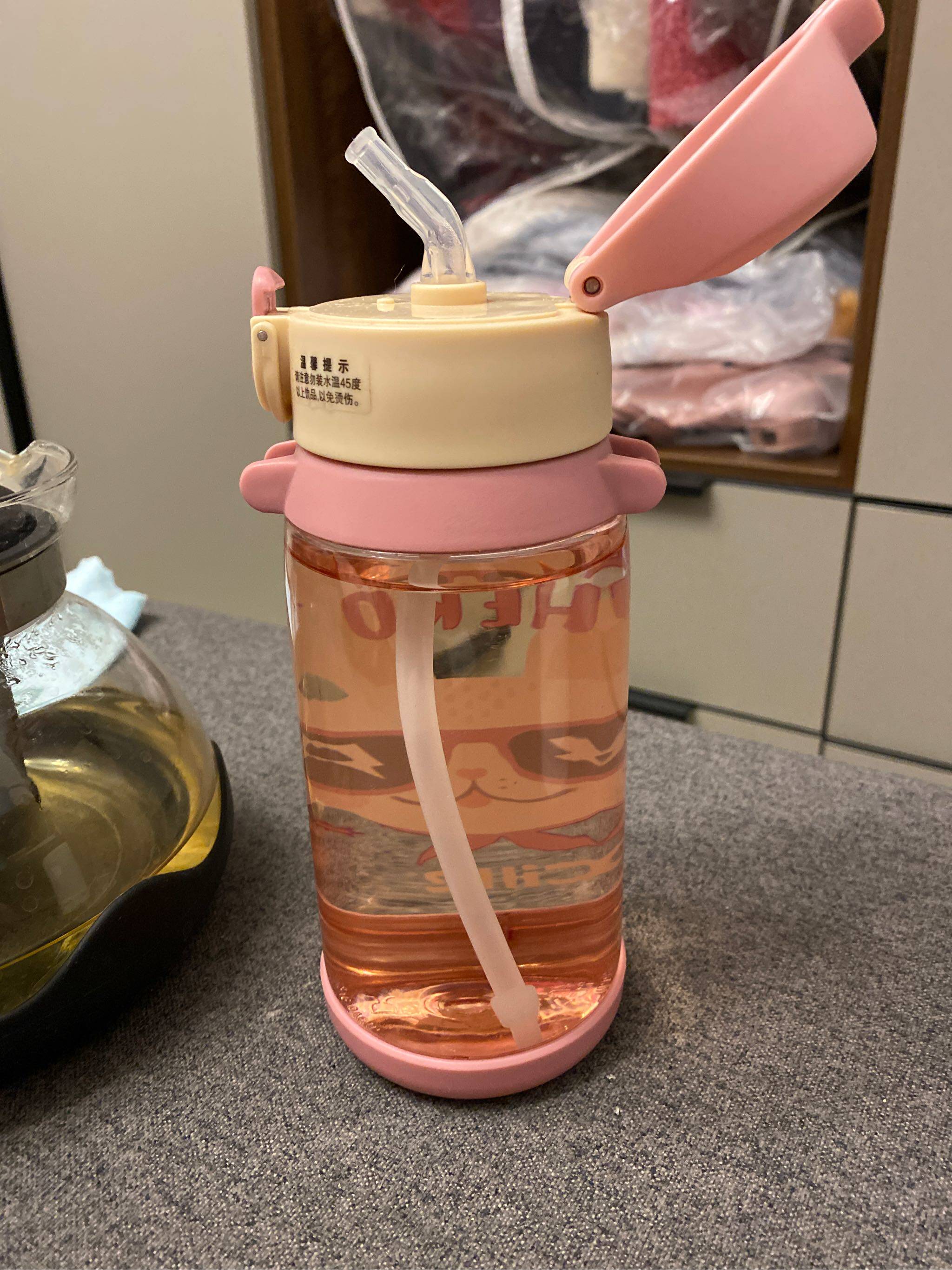 希乐儿童水杯幼儿园宝宝可爱卡通防摔把手背带便携学生水壶吸管杯