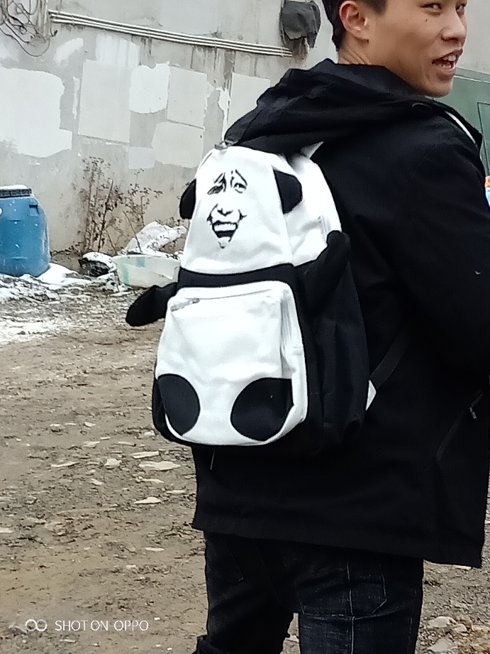 潮男包创意个性金馆长表情背包熊猫双肩书包时尚潮流初中学生帆布