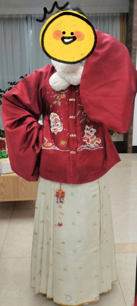 【狮柿如意】补服 方领半袖 立领琵琶袖 过年款汉服罗袖动香 现货