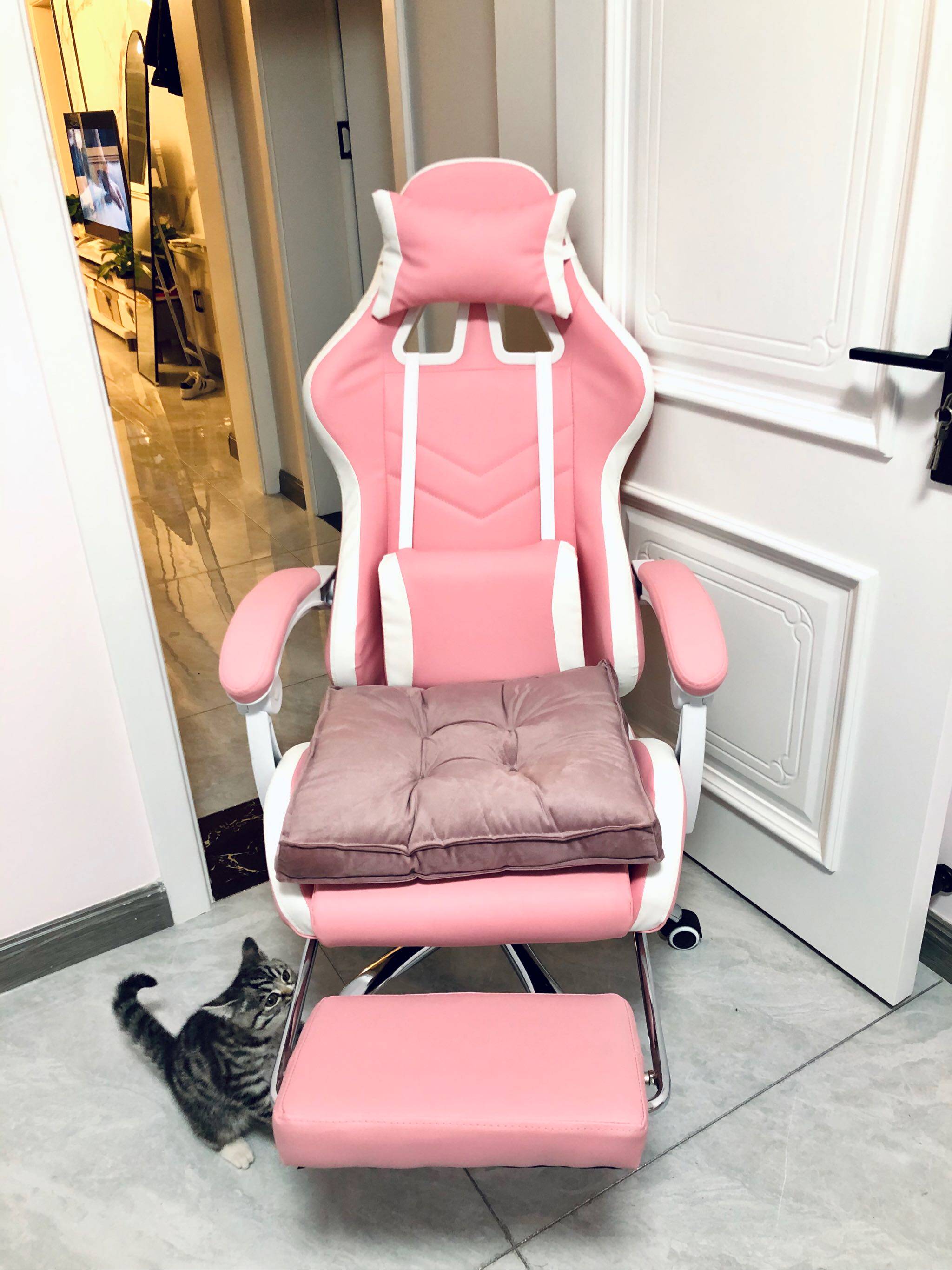 xjia电竞椅粉色少女生家用可躺舒适办公转椅直主播学游戏电脑椅子 - x