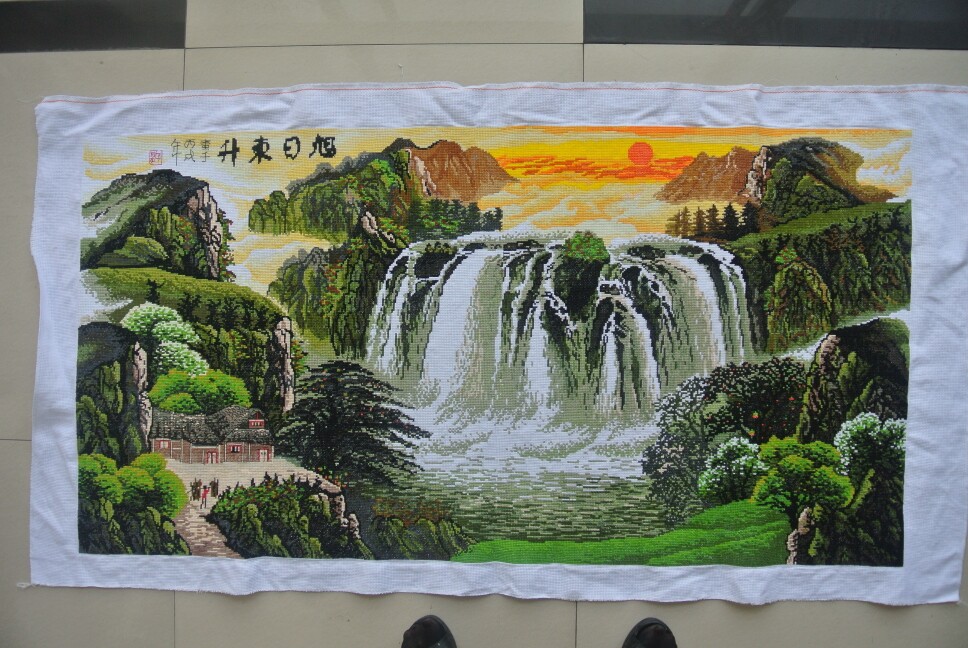 2米全景旭日东升十字绣成品机绣 大幅新款十字绣画山水画客厅系列